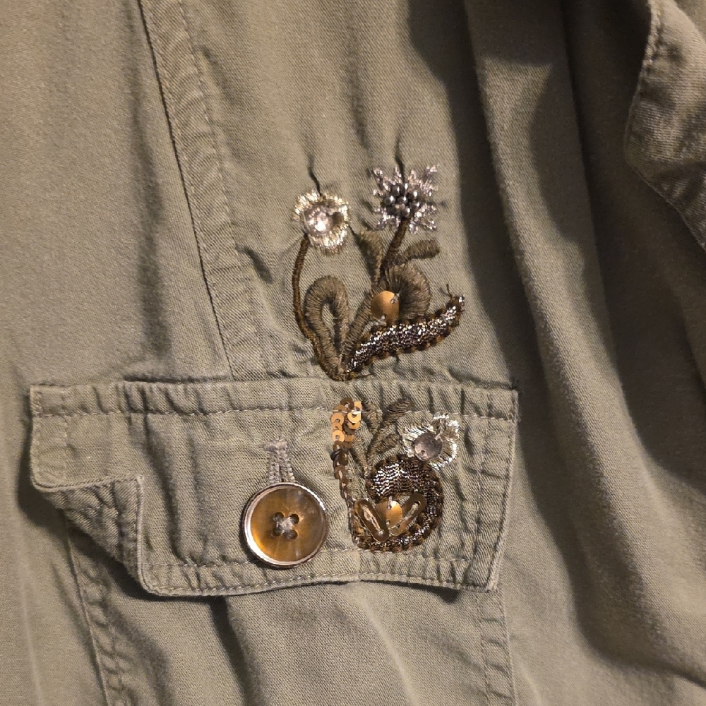 Chico's Olive Embroidered Utility Jacket - Picture 4 of 12